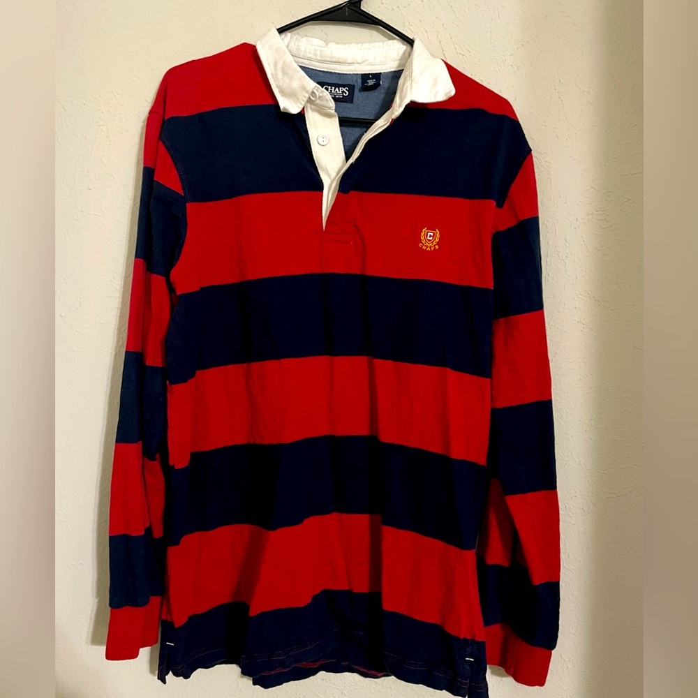 Chaps long sleeve rugby shirt-red/navy